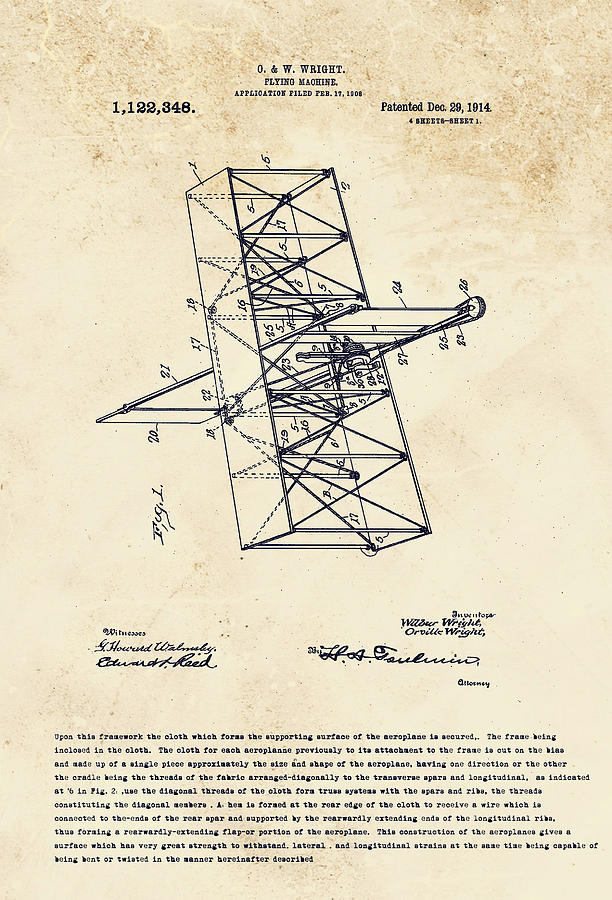 Wright Brothers Flying Machine Patent #1 Digital Art by Marlene Watson