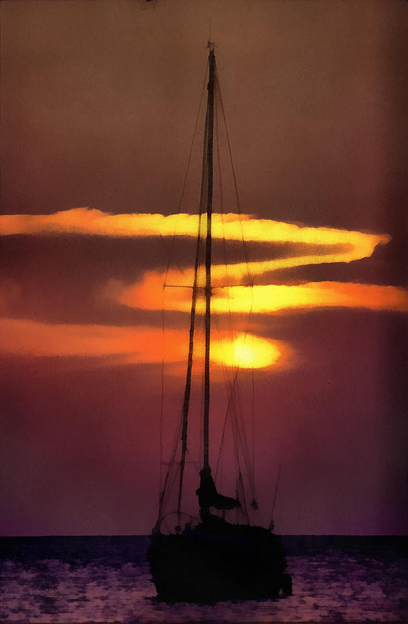 Yacht at Sunset #2 Digital Art by Roy Pedersen
