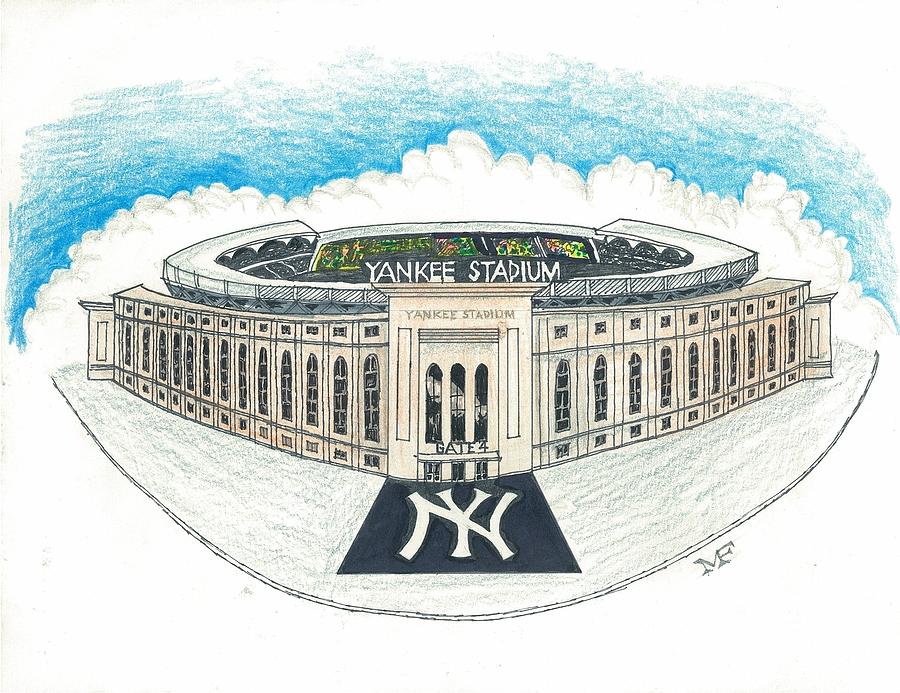 Yankee Stadium #1 Drawing by Marty Fuller