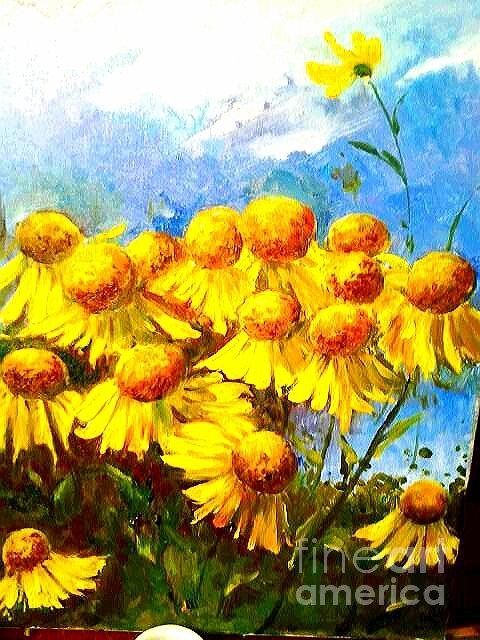 Yellow flower #5 Painting by Rose Wang