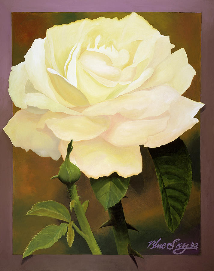 Yellow Rose Painting by Blue Sky