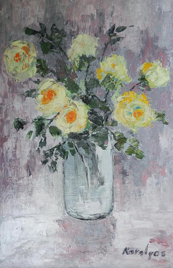 Still Life Painting - Yellow roses #1 by Maria Karalyos