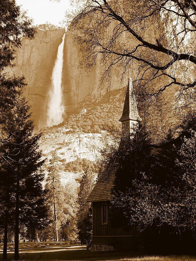 Yosemite Chapel and Falls #1 Photograph by Jeff Lowe