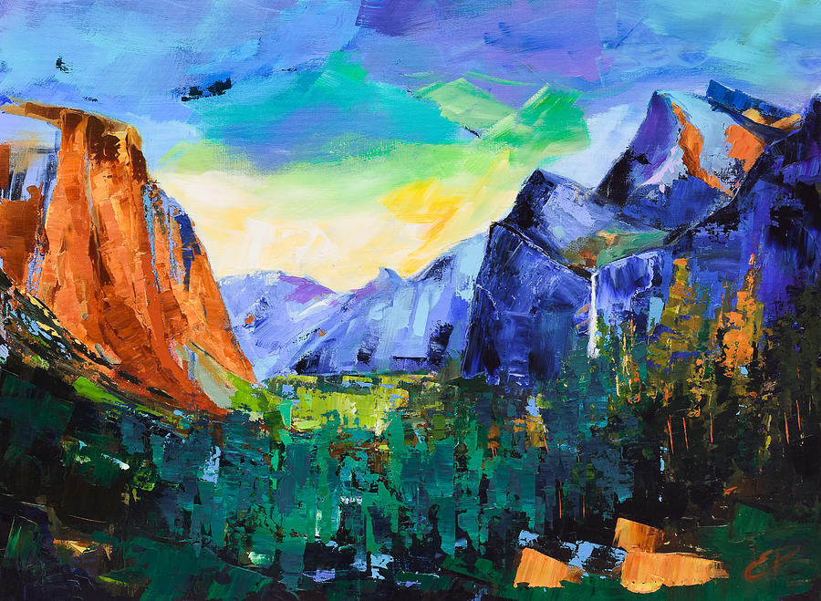 Yosemite Valley Painting - Yosemite Valley - Tunnel View by Elise Palmigiani