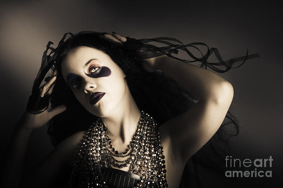 Young grunge fashion girl. Wavy dark hair style Photograph by Jorgo Photography