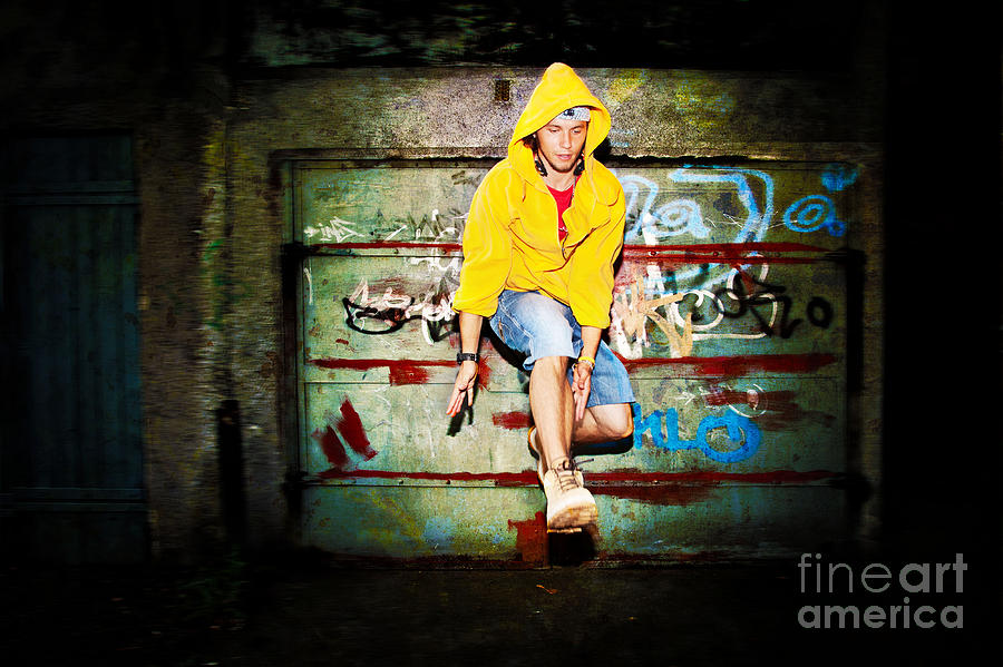 Cool Photograph - Young man jumping on grunge wall #1 by Michal Bednarek