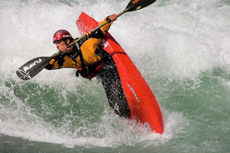 Sports Photograph - Young Man River Kayaking #1 by Henry Georgi