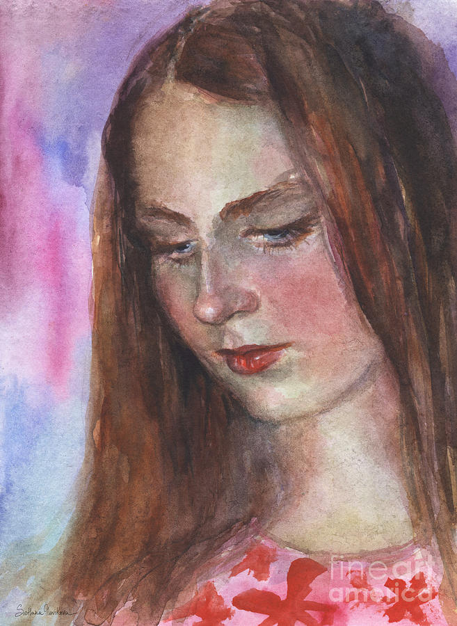 Impressionism Painting - Young woman watercolor portrait painting #1 by Svetlana Novikova