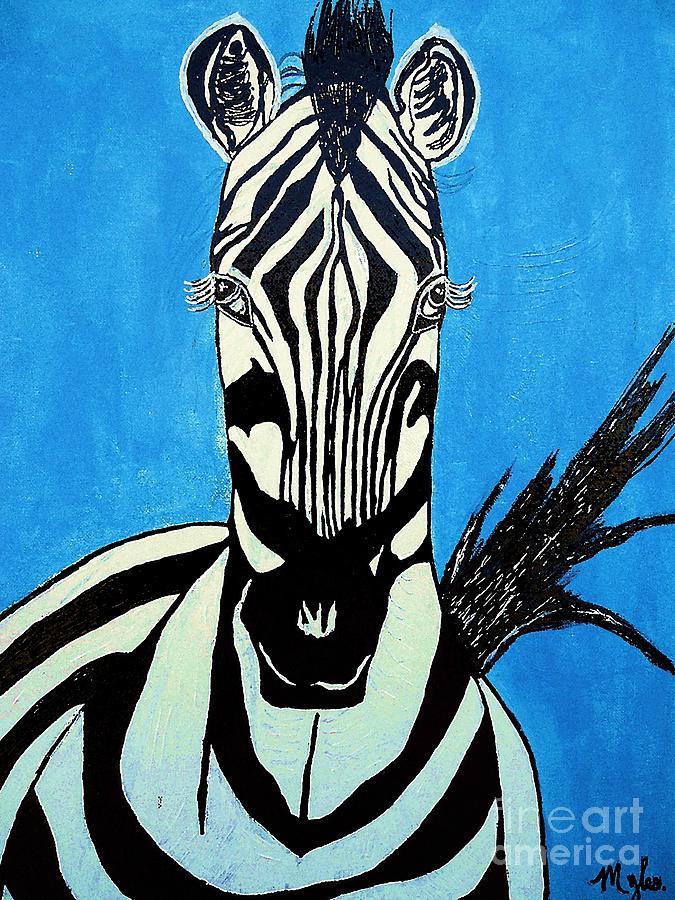 Zebra Portrait Painting by Saundra Myles