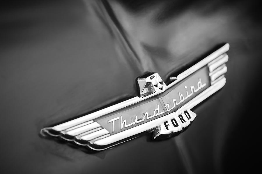 Black And White Photograph - 1956 Ford Thunderbird Emblem #10 by Jill Reger
