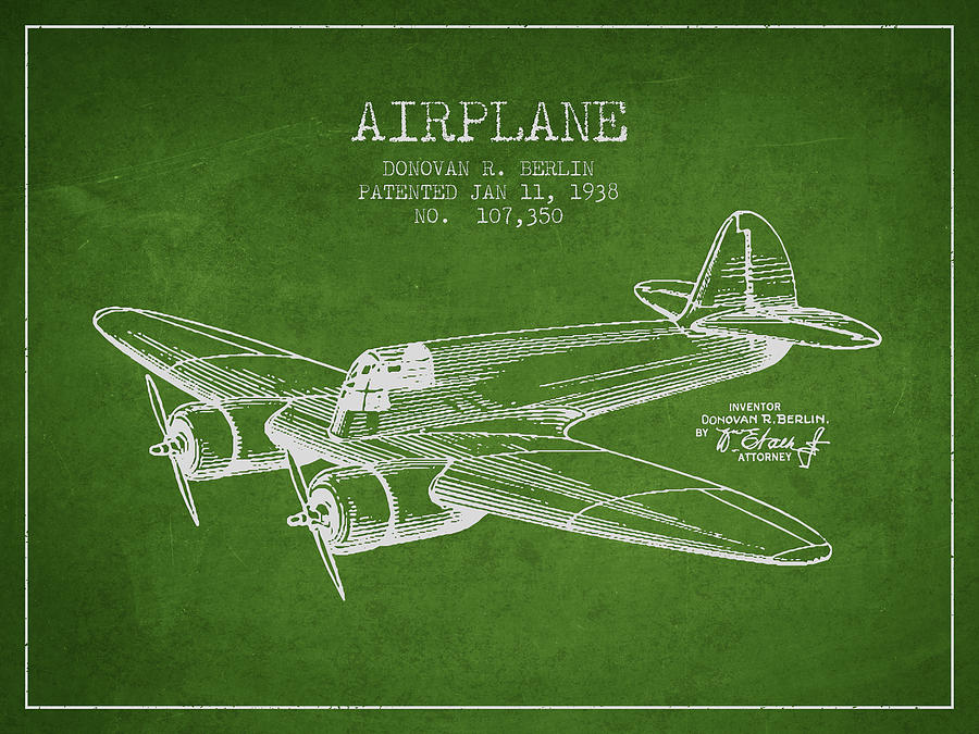 Airplane Patent Drawing From 1943 Digital Art
