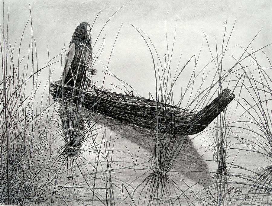 canoe of tules drawing by charles rogers