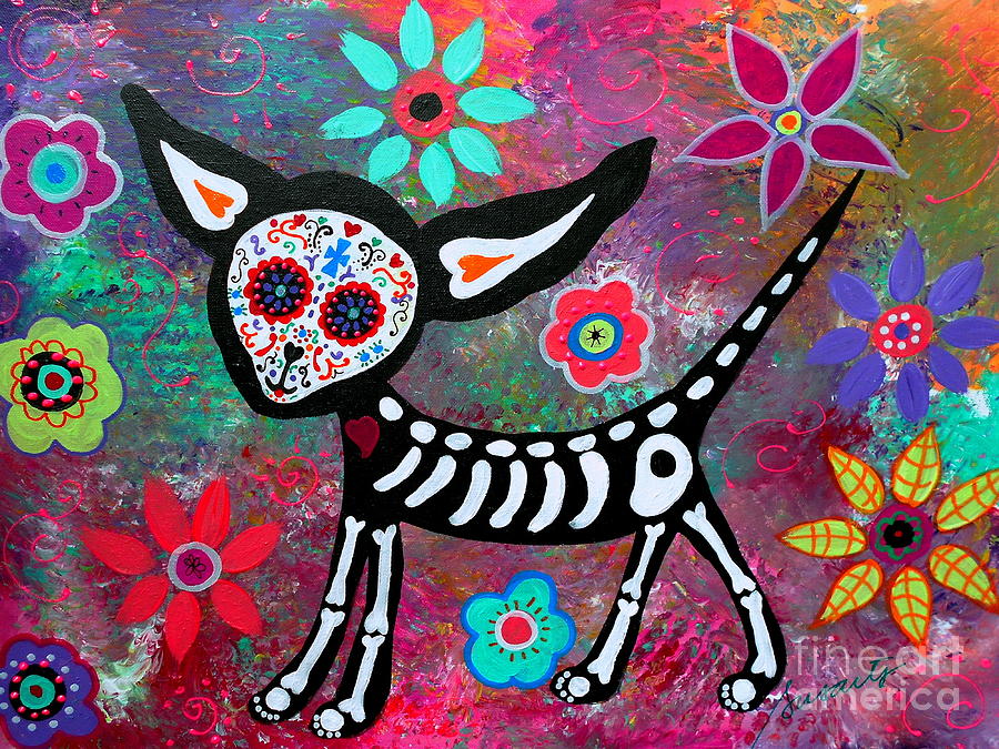 Flower Painting - Chihuahua Dia De Los Muertos #8 by Pristine Cartera Turkus