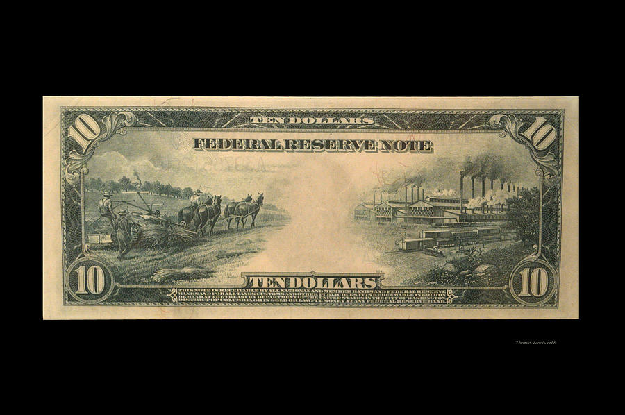 10 Dollar US Currency 1914 Bill Backside Photograph by Thomas Woolworth