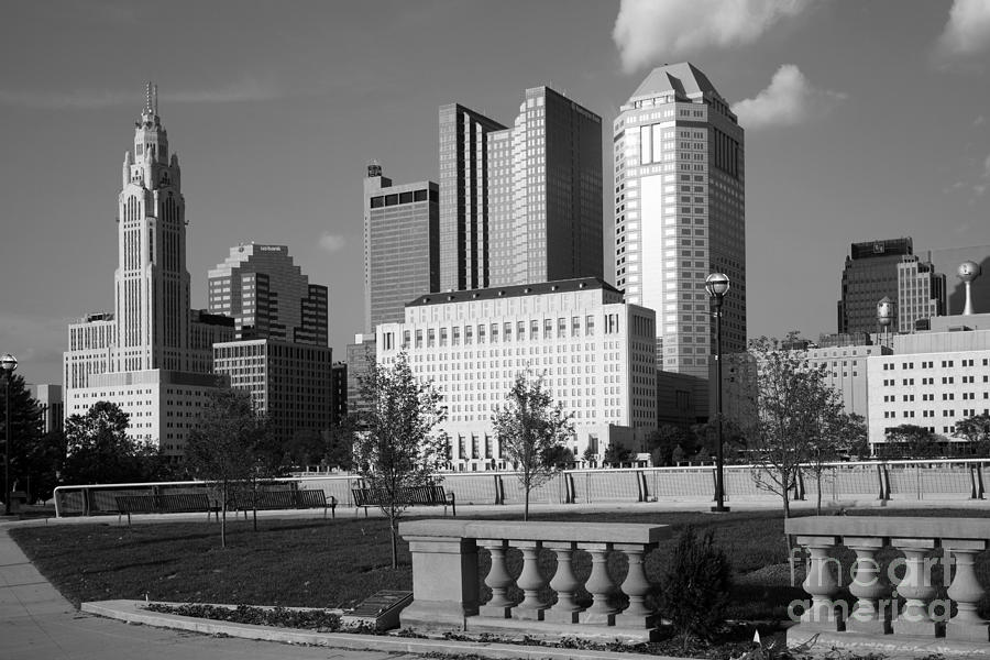 Black And White Photograph - Downtown Skyline of Columbus Ohio #10 by Bill Cobb