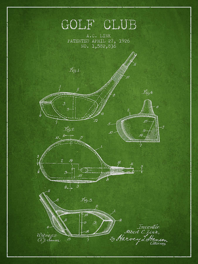 Golf Club Patent Drawing From 1926 Digital Art