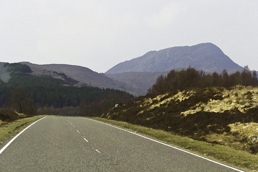 Tree Digital Art - Highway running through the wilderness of the Scottish Highlands #10 by Ashish Agarwal