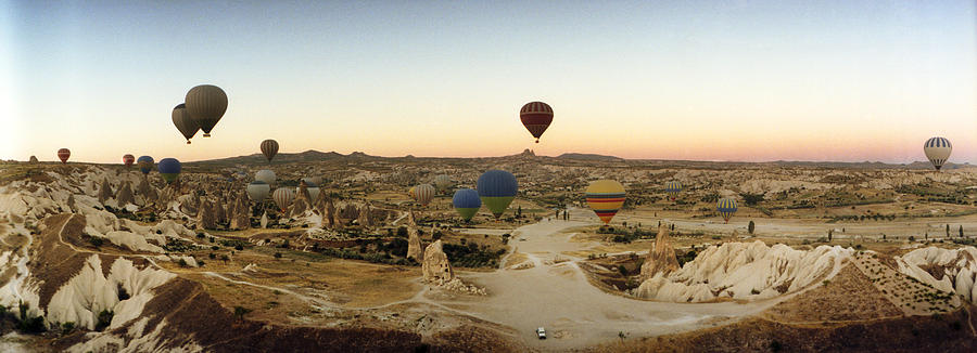 Transportation Photograph - Hot Air Balloons Over Landscape #10 by Panoramic Images