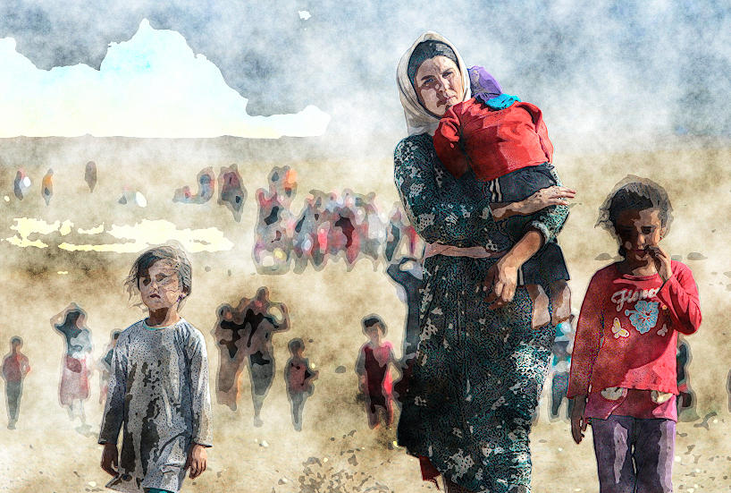 Kurdish Refugees Painting by MotionAge Designs