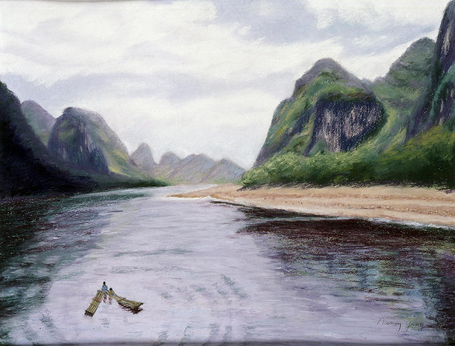 Along the Li River #2 Pastel by Nancy Yang