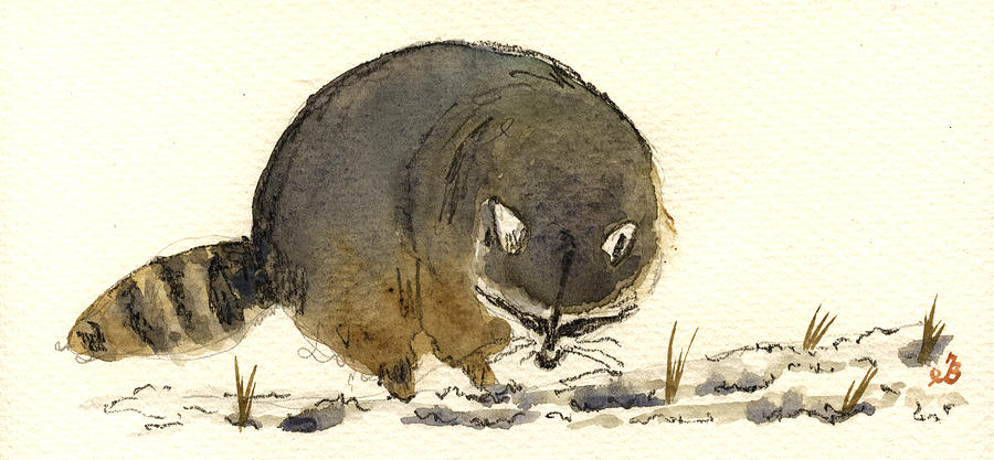 Wildlife Painting - Raccoon  #10 by Juan  Bosco