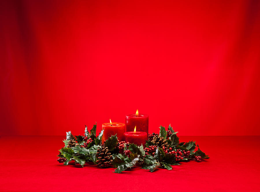 Red advent wreath with candles #10 Photograph by U Schade