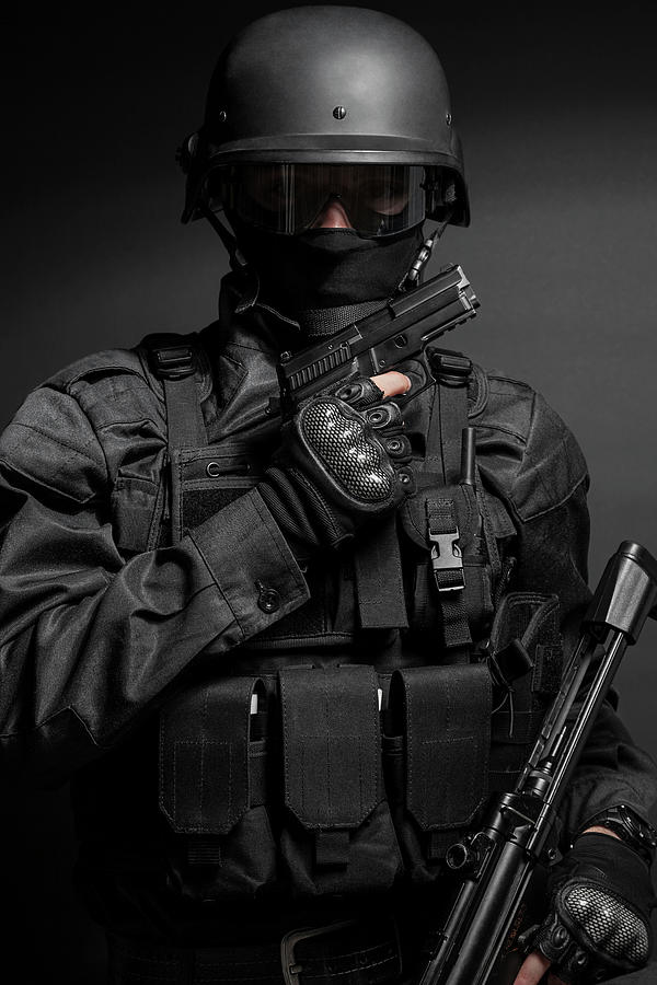 Spec Ops Police Officer Swat In Black Photograph by Oleg