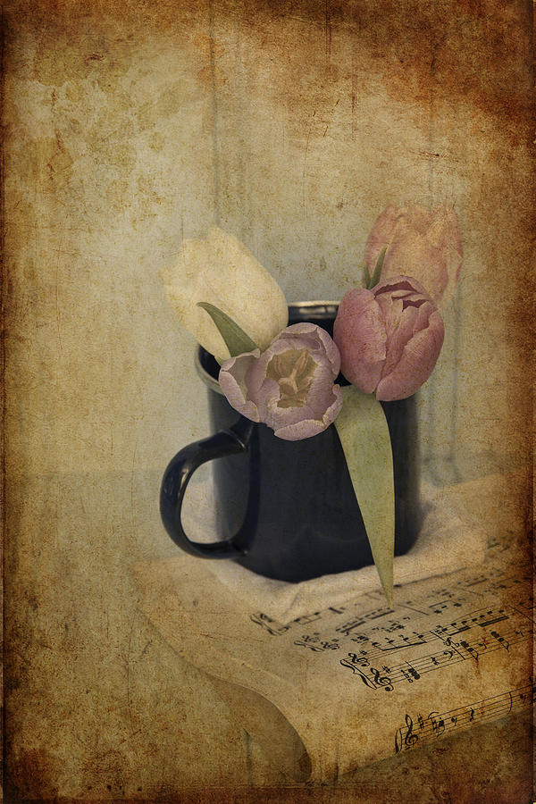 Spring Photograph - Still life image of Spring flowers with vintage texture filter e #10 by Matthew Gibson