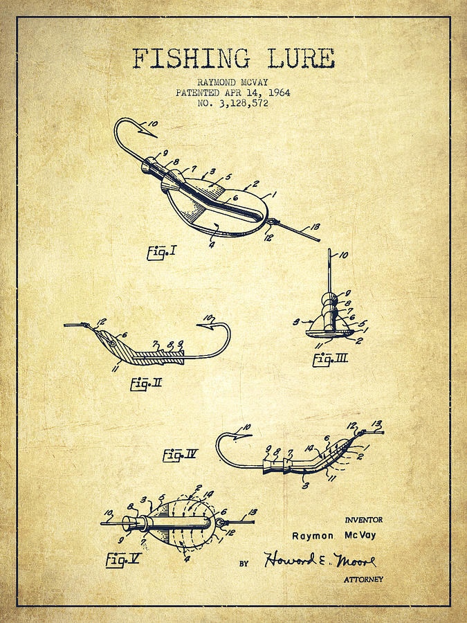 Vintage Fishing Lure Patent Drawing from 1964 #5 Drawing by Aged Pixel -  Pixels