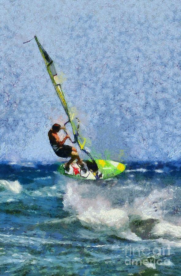 Windsurfing #15 Painting by George Atsametakis