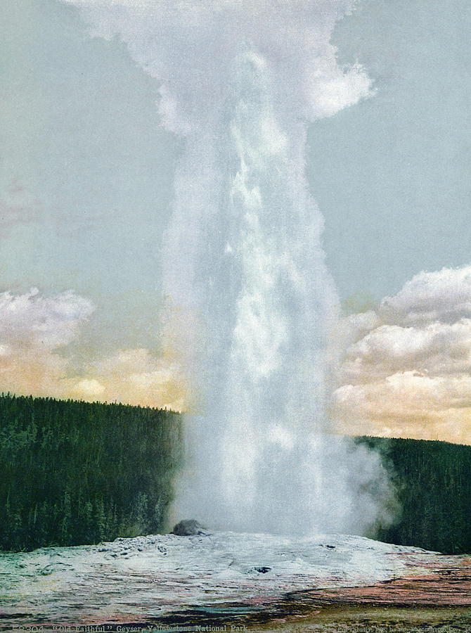 Yellowstone Park Geyser #10 Painting by Granger