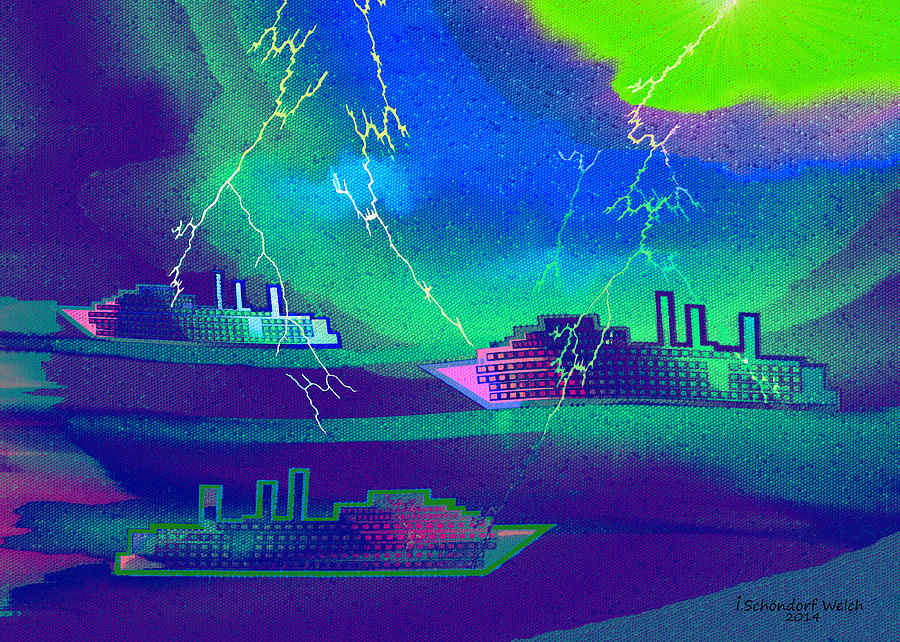 1016 -   Thunderstorm in the Harbour Painting by Irmgard Schoendorf Welch