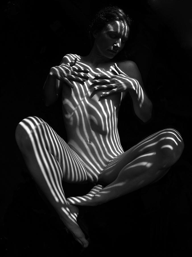 1023 Art Nude Figure Striped with Sunlight in Dark Room  Photograph by Chris Maher