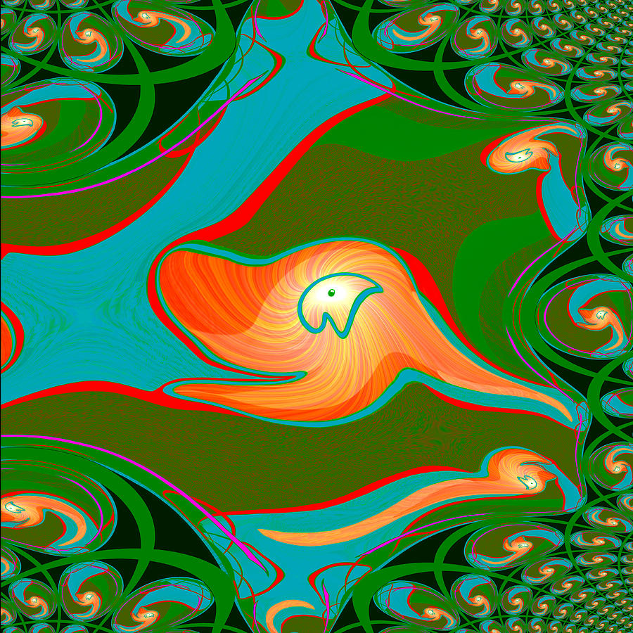1098 - Happy Fish Fractal Painting by Irmgard Schoendorf Welch