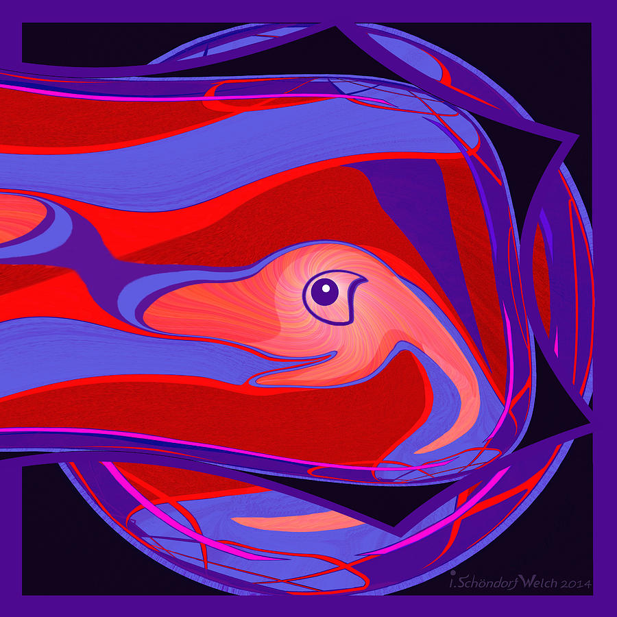 1099 - Little Monster Fish Fractal Painting by Irmgard Schoendorf Welch