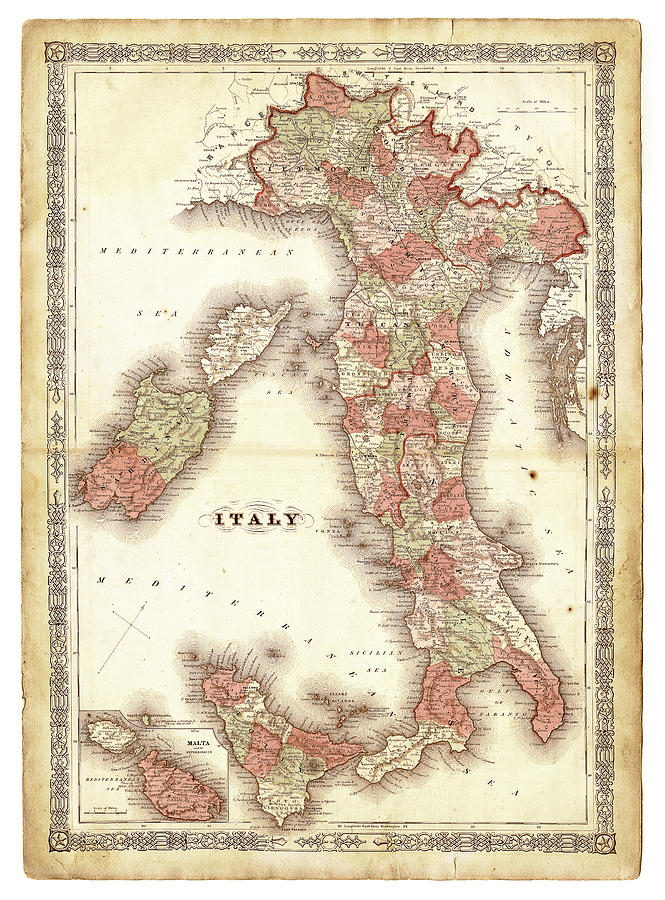 Antique Map of Italy 1800s Photograph by Roberto Adrian - Pixels