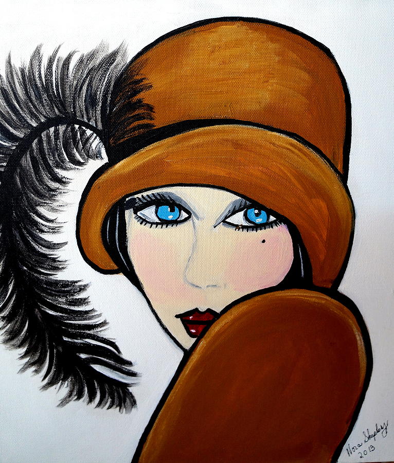 Feather Still Life Painting - Art Deco  Gail by Nora Shepley