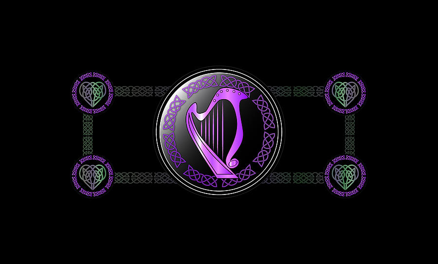 Celtic Digital Art - Celtic Harp #11 by Ireland Calling
