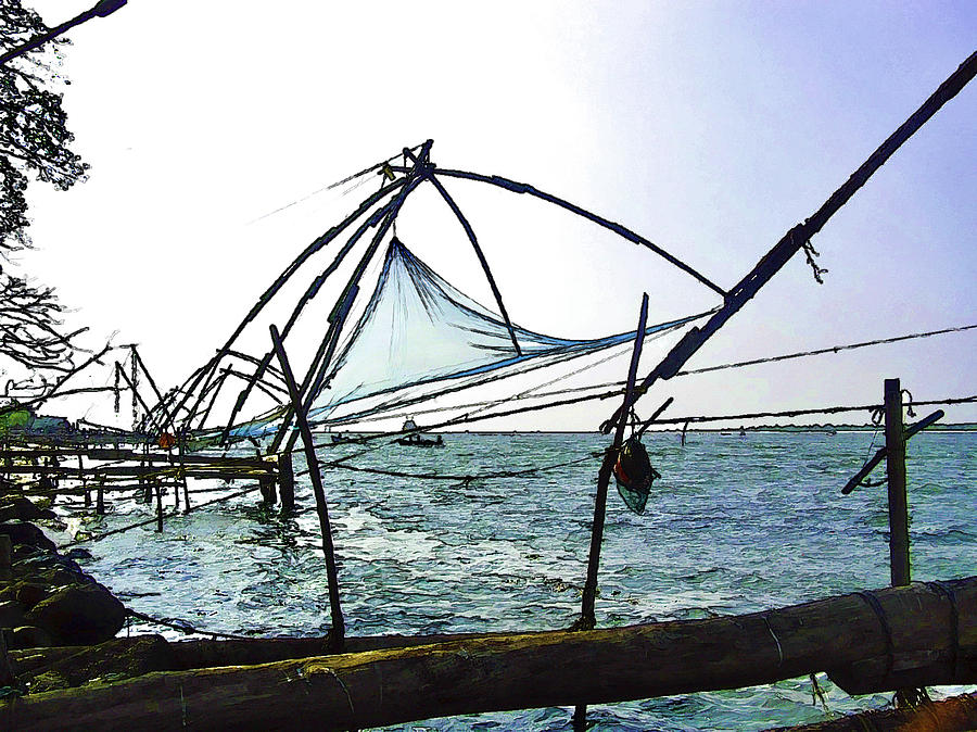 Fishing nets on the sea coast in Alleppey #11 Digital Art by Ashish Agarwal