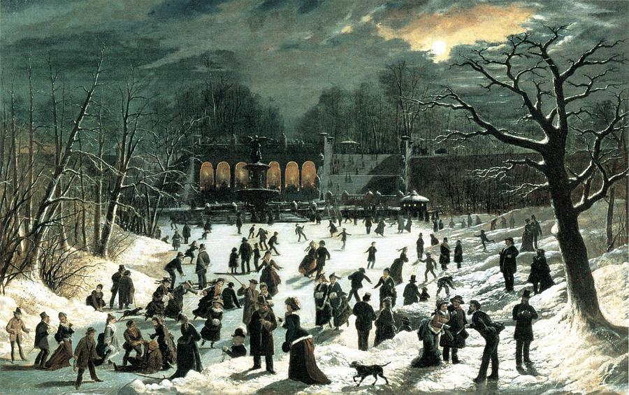 Moonlight Skating Central Park the Terrace and Lake Photograph by John Sloan