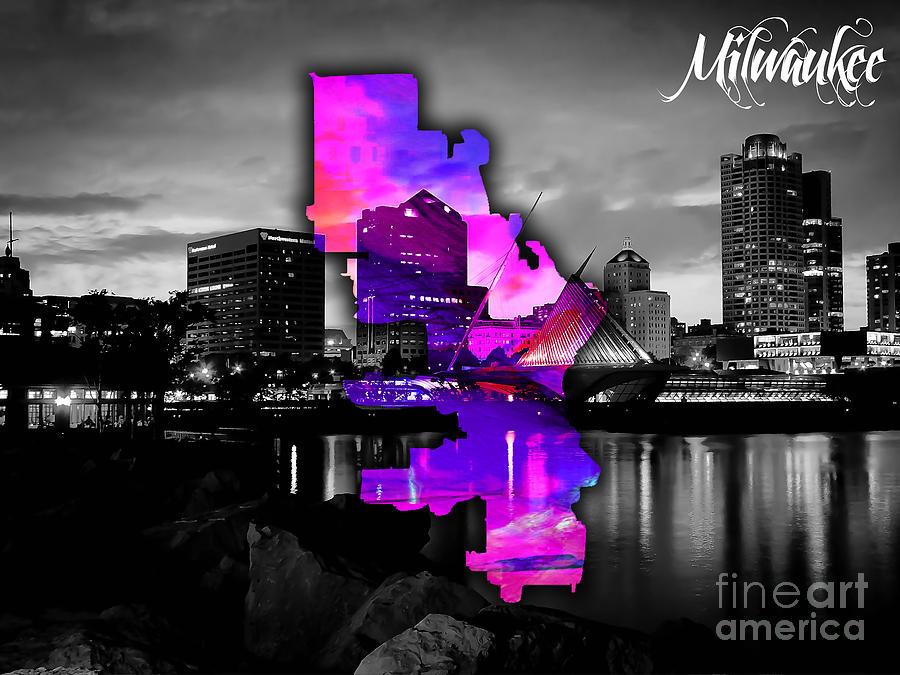 Milwaukee Skyline Mixed Media - Milwaukee Map and Skyline Watercolor #11 by Marvin Blaine