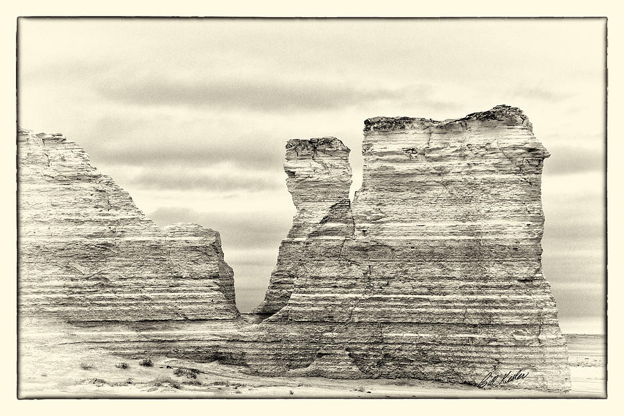 Black And White Photograph - Monument Rocks - Chalk Pyramids #8 by Bill Kesler