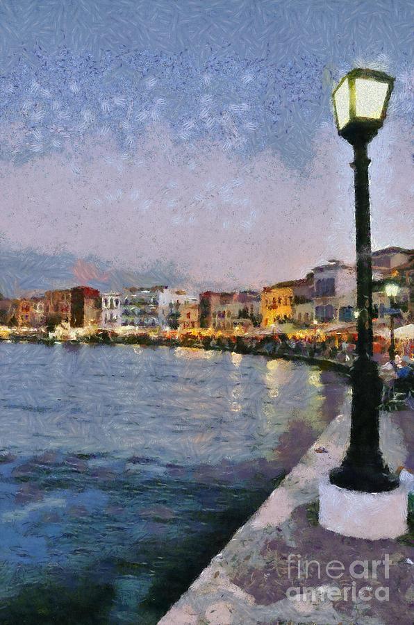 Painting of the old port of Chania #3 Painting by George Atsametakis