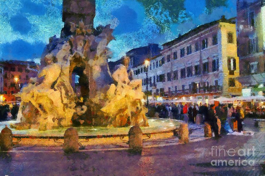 Holiday Painting - Piazza Navona in Rome #10 by George Atsametakis