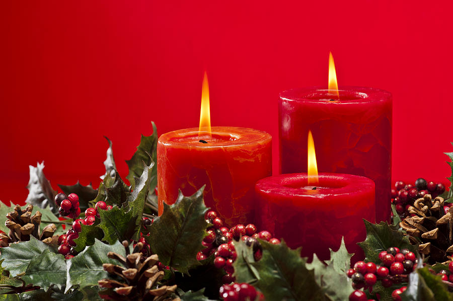 Red advent wreath with candles #11 Photograph by U Schade