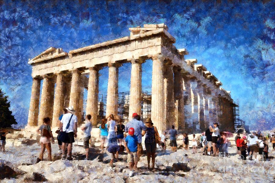 Tourists in Acropolis of Athens in Greece Painting by George ...