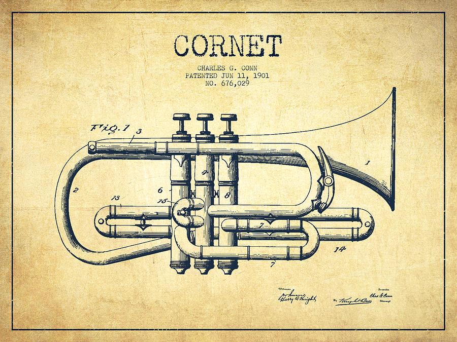 Vintage Cornet Patent Drawing From 1901 Drawing