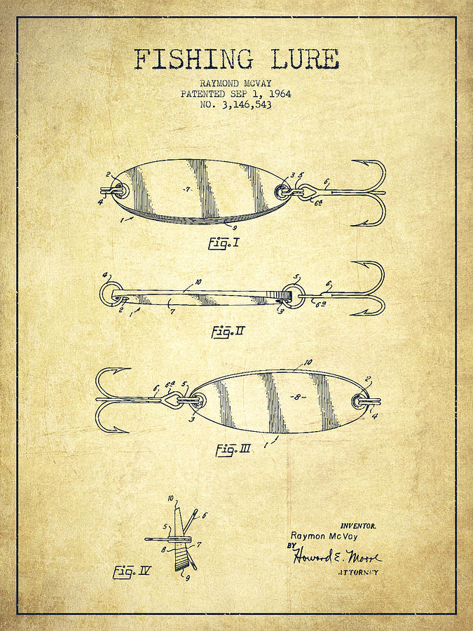 Fish Drawing - Vintage Fishing Lure Patent Drawing from 1964 #6 by Aged Pixel