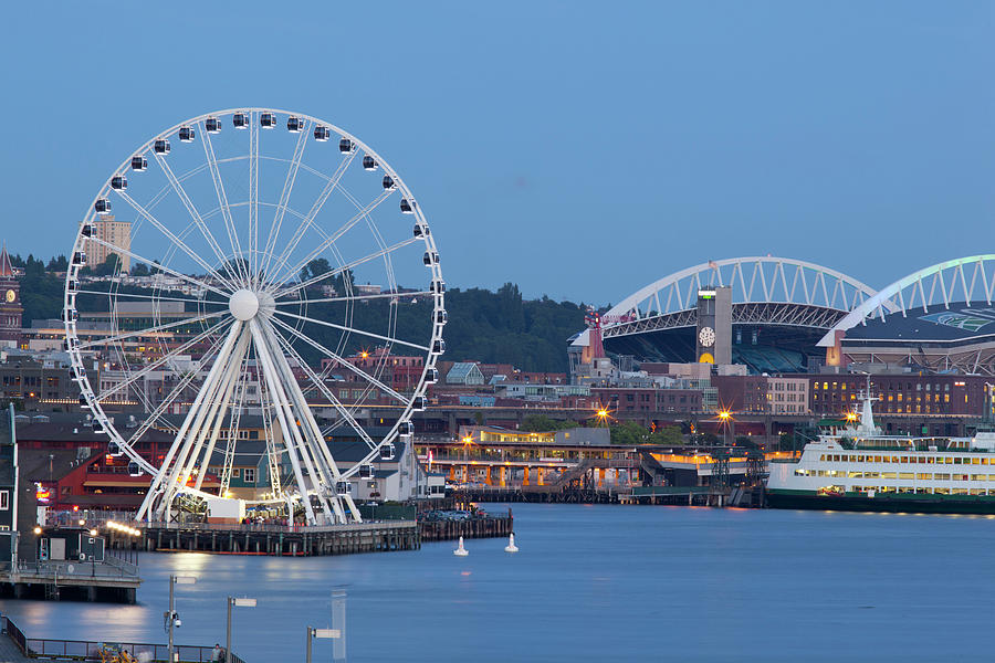 Seattle Photograph - Wa, Seattle, The Seattle Great Wheel #11 by Jamie and Judy Wild