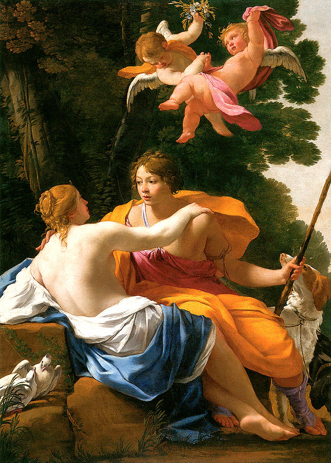 Venus and Adonis #1 Painting by Simon Vouet